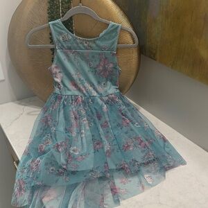 Elegant Floral Kids hi Low Dress in Teal and Lavender